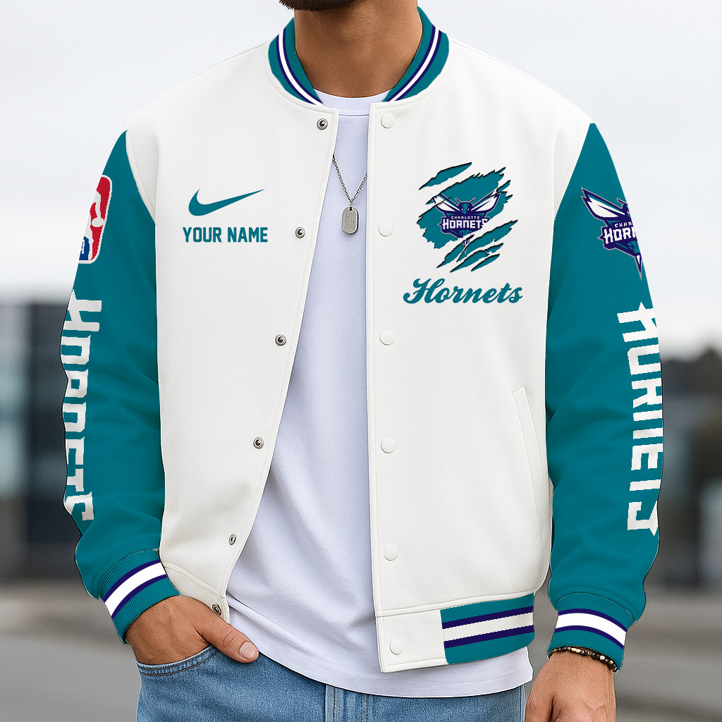 LIMITED DROP - NEW CUSTOMIZED CHO CL HORNETS BASEBALL JACKET, SATIN VARSITY JACKET - NBA27