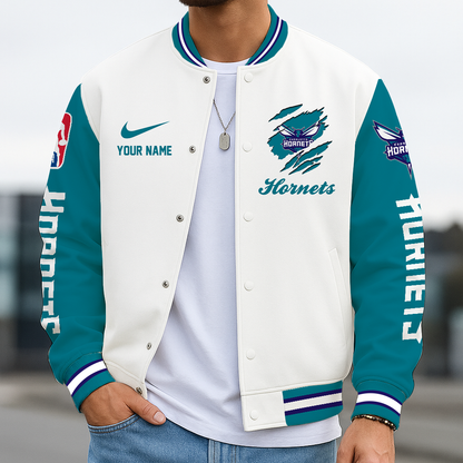 LIMITED DROP - NEW CUSTOMIZED CHO CL HORNETS BASEBALL JACKET, SATIN VARSITY JACKET - NBA27