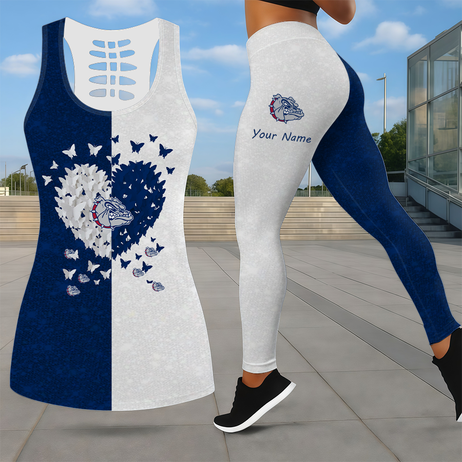 MEGA SALE - NEW CUSTOMIZED NCAA MAM27 GOB GONZAGA BULLDOGS LEGGINGS & HOLLOW TANK TOP SET