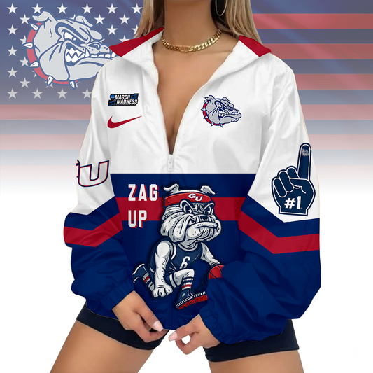 FINAL SALE - NEW CUSTOMIZED MAM NCAA27 GOB GO BULLDOGS V-NECK ZIPPER SWEATSHIRT JACKET