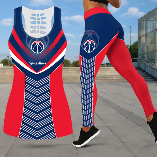 ELITE EDITION - NEW CUSTOMIZED NBA28 WWI WASHINGTON WIZARDS LEGGINGS & HOLLOW TANK TOP SET