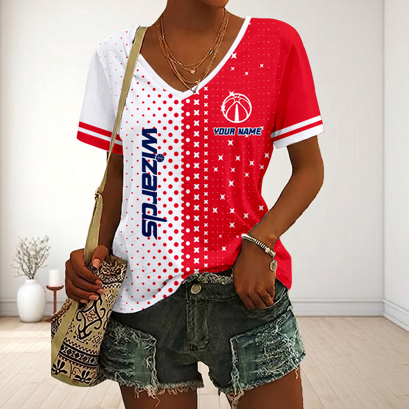 LIMITED DROP - NEW CUSTOMIZED NBA28 WWI WASHINGTON WIZARDS V-NECK FEMALE SHIRT