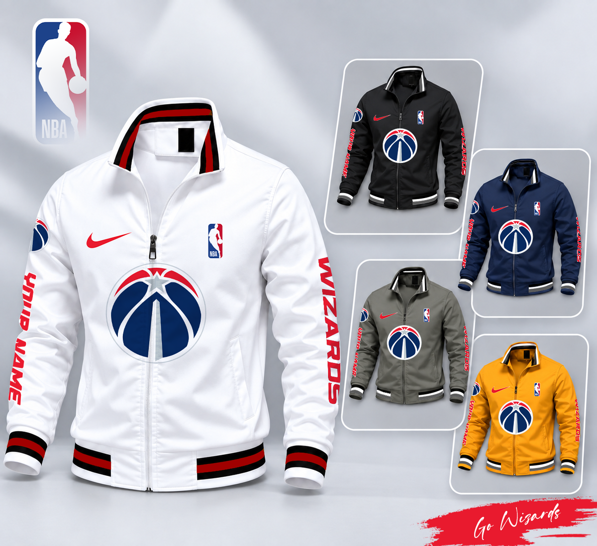 FINAL SALE - NEW CUSTOMIZED NBA28 WWI WASHINGTON WIZARDS MULTICOLOR MEN'S CASUAL JACKET