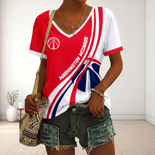 VIRAL EDITION - NEW CUSTOMIZED NBA28 WWI WASHINGTON WIZARDS V-NECK FEMALE SHIRT