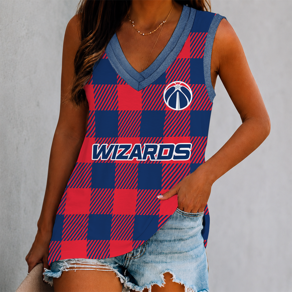 ELITE EDITION - NEW CUSTOMIZED NBA28 WWI WASHINGTON WIZARDS WOMEN'S V-NECK TANK TOP