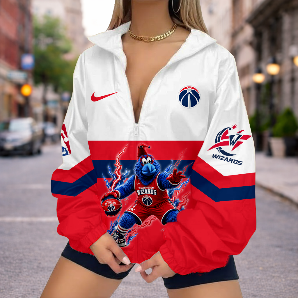 LIMITED EDITION - NEW CUSTOMIZED WWI WASHINGTON WIZARDS V-NECK ZIPPER SWEATSHIRT JACKET - NBA28