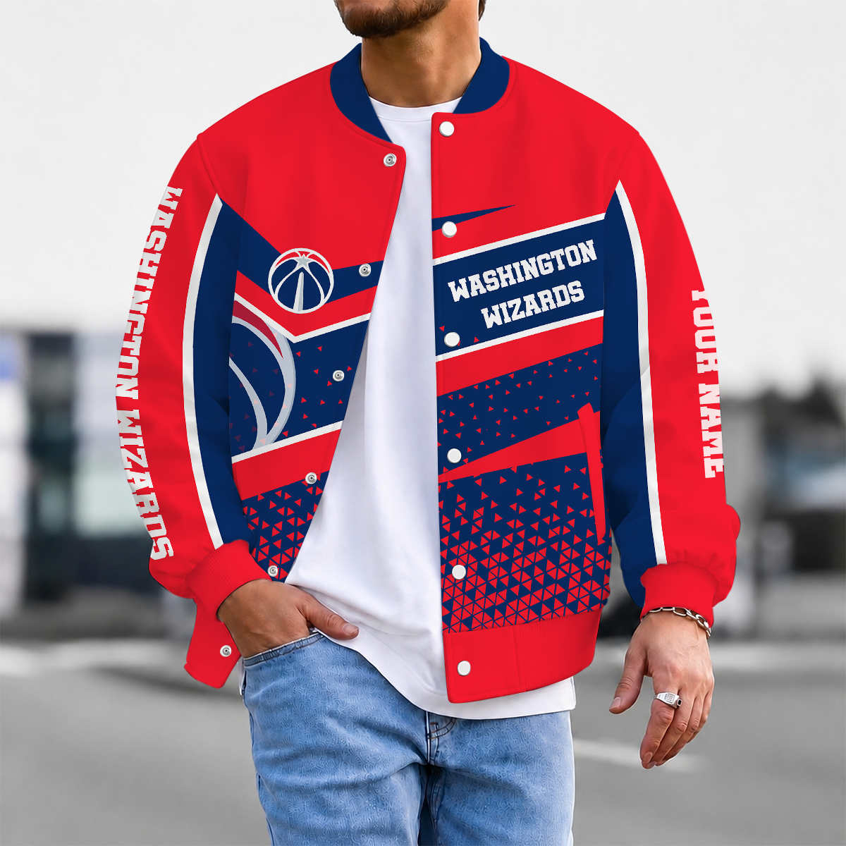 EXCLUSIVE EDITION - NEW CUSTOMIZED NBA28 WWI WASHINGTON WIZARDS BASEBALL JACKET, SATIN VARSITY JACKET
