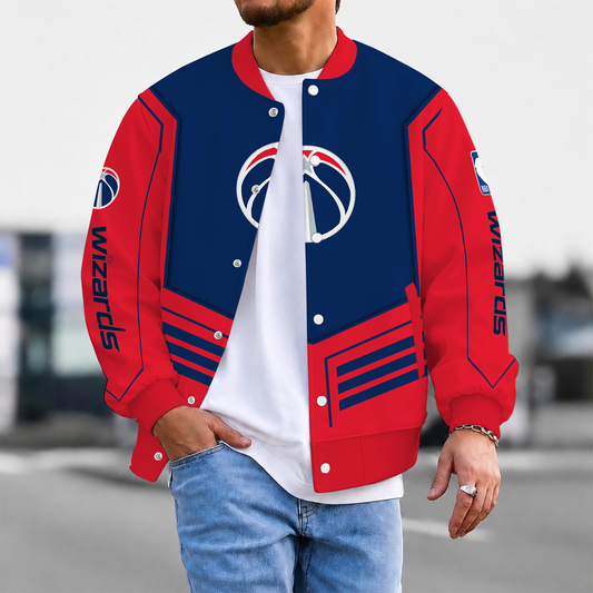 LIMITED DROP - NEW CUSTOMIZED WWI WASHINGTON WIZARDS BASEBALL JACKET, SATIN VARSITY JACKET - NBA28