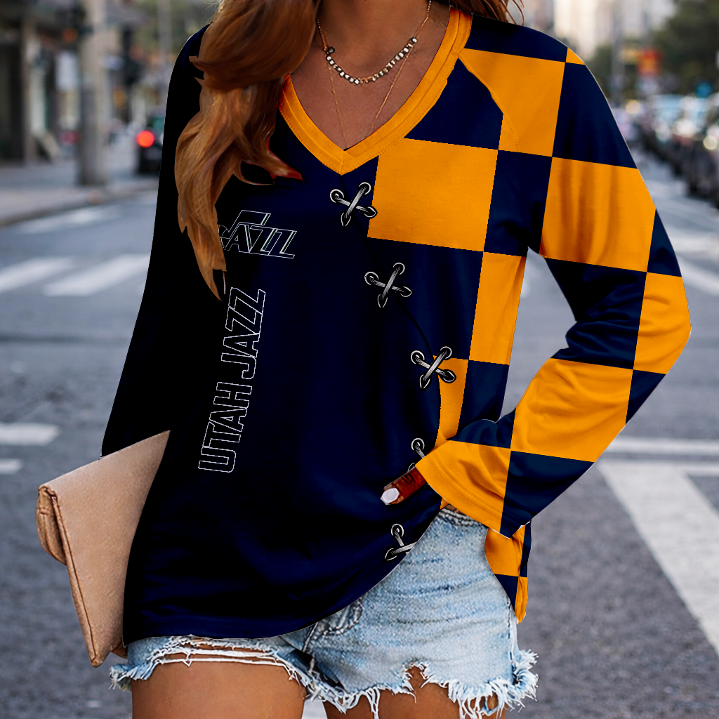 SPECIAL EDITION - NEW CUSTOMIZED UJZ UTAH JAZZ WOMEN'S V-NECK LONG SLEEVED SHIRT - NBA29