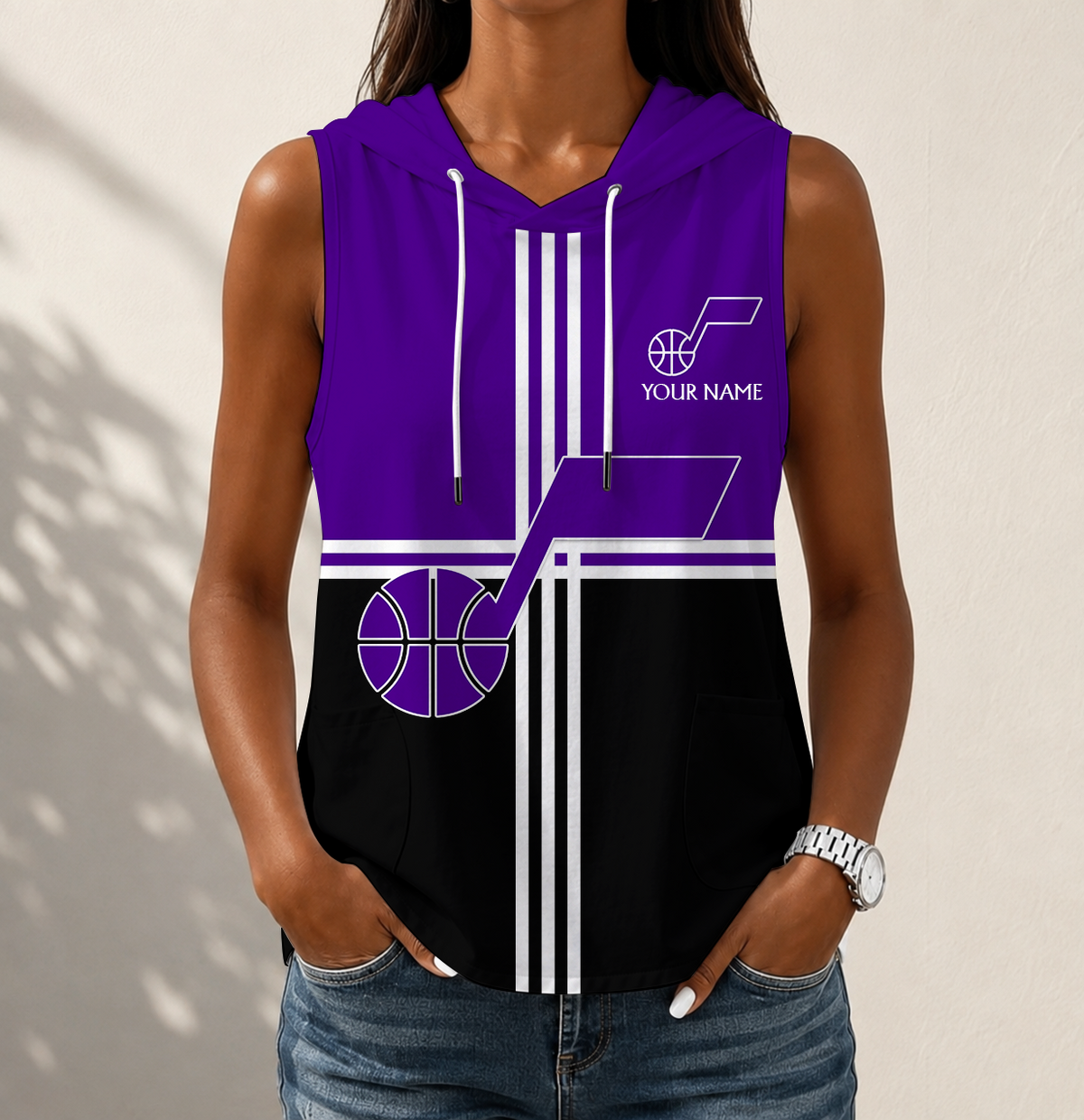 HOT DEAL - NEW CUSTOMIZED NBA29 UJZ UTAH JAZZ WOMEN'S SLEEVELESS HOODED POCKET TANK TOP