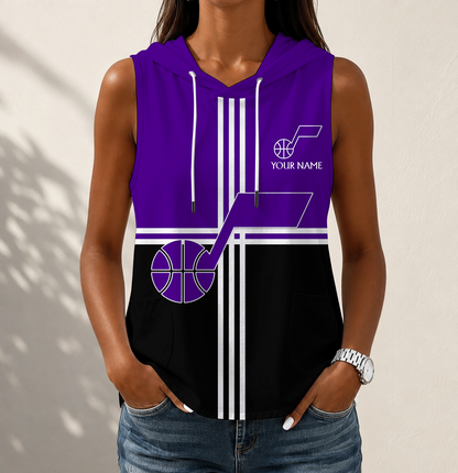HOT DEAL - NEW CUSTOMIZED NBA29 UJZ UTAH JAZZ WOMEN'S SLEEVELESS HOODED POCKET TANK TOP