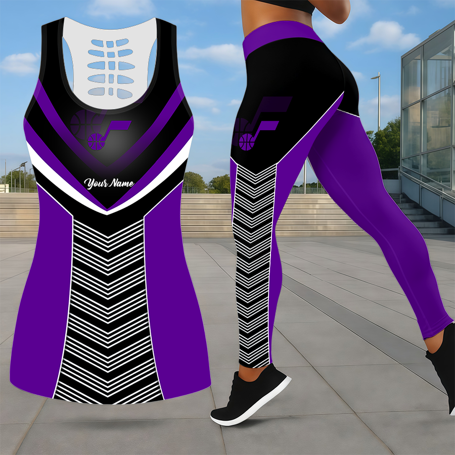 ELITE EDITION - NEW CUSTOMIZED NBA29 UJZ UTAH JAZZ LEGGINGS & HOLLOW TANK TOP SET