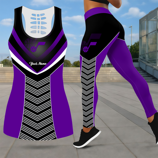 ELITE EDITION - NEW CUSTOMIZED NBA29 UJZ UTAH JAZZ LEGGINGS & HOLLOW TANK TOP SET