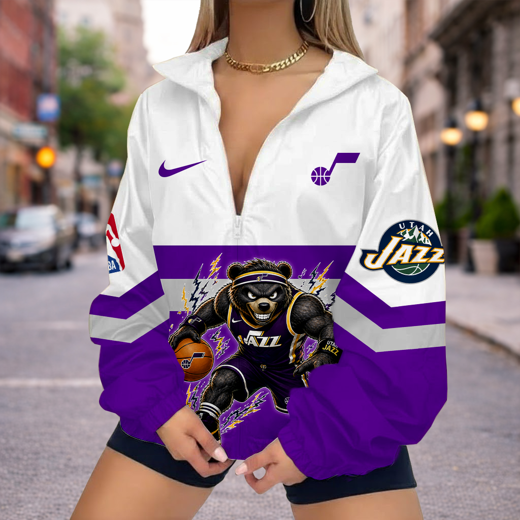 LIMITED EDITION - NEW CUSTOMIZED UJZ UTAH JAZZ V-NECK ZIPPER SWEATSHIRT JACKET - NBA29