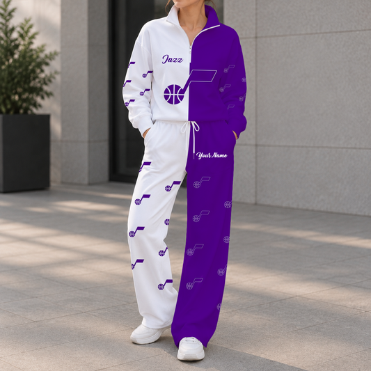EXCLUSIVE EDITION - NEW CUSTOMIZED NBA29 UJZ UTAH JAZZ ZIPPER SWEATSHIRT & WIDE LEG PANTS SET