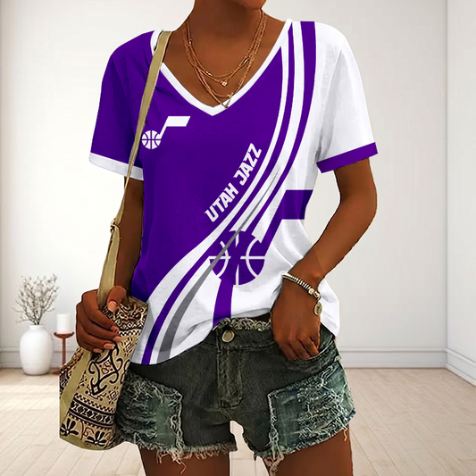 VIRAL EDITION - NEW CUSTOMIZED NBA29 UJZ UTAH JAZZ V-NECK FEMALE SHIRT