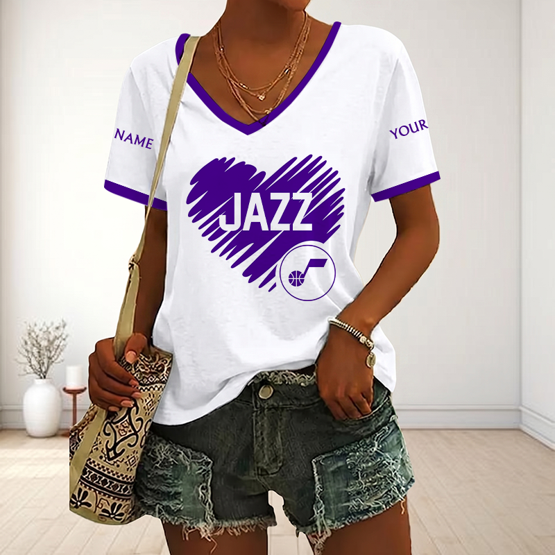 EXCLUSIVE EDITION - NEW CUSTOMIZED NBA29 UJZ UTAH JAZZ V-NECK FEMALE SHIRT