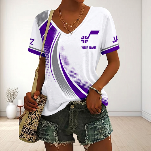 SPECIAL EDITION - NEW CUSTOMIZED NBA29 UJZ UTAH JAZZ V-NECK FEMALE SHIRT