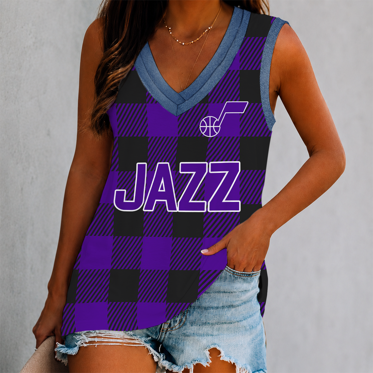 ELITE EDITION - NEW CUSTOMIZED NBA29 UJZ UTAH JAZZ WOMEN'S V-NECK TANK TOP
