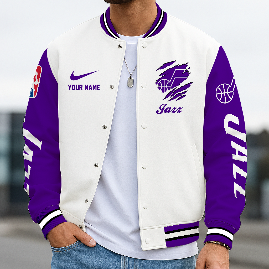 LIMITED DROP - NEW CUSTOMIZED UJZ UT JAZZ BASEBALL JACKET, SATIN VARSITY JACKET - NBA29