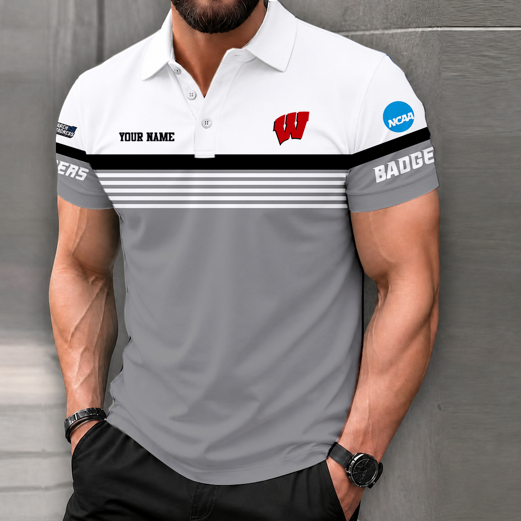 LIMITED EDITION - NEW CUSTOMIZED NCAA MAM29 WSB WISCONSIN BADGERS POLO SHIRT