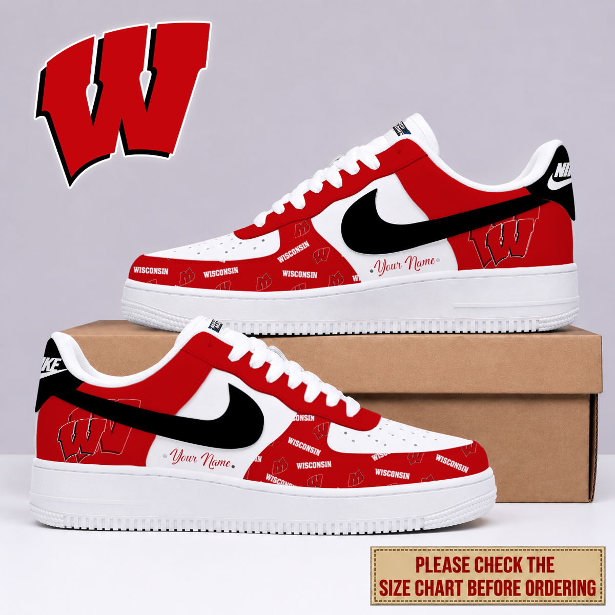 MEGA SALE - NEW CUSTOMIZED WSB WISCONSIN BADGERS AF1 SHOES - NCAA MAM29