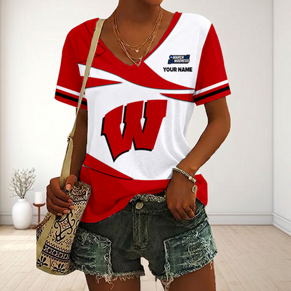 SPECIAL EDITON - NEW CUSTOMIZED MAM NCAA29 WSB WS BADGERS V-NECK FEMALE SHIRT