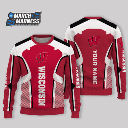HOT DEAL - NEW CUSTOMIZED NCAA MAM29 WSB WISCONSIN BADGERS UGLY SWEATER