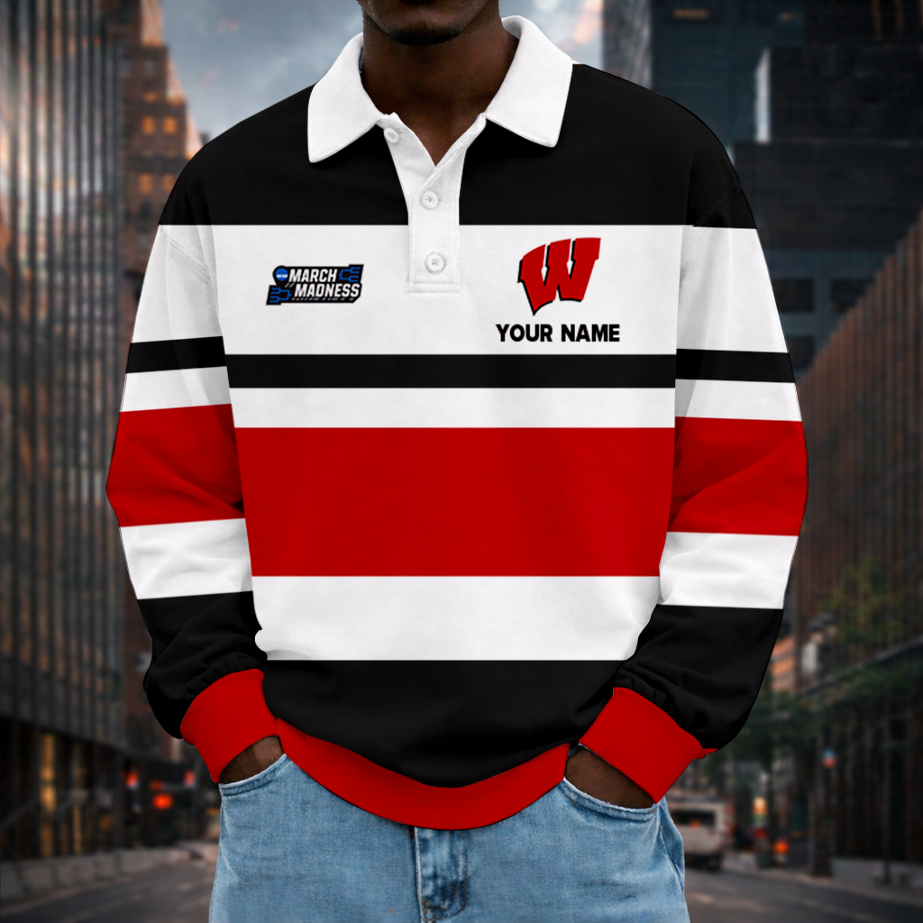 VIRAL EDITION - NEW CUSTOMIZED MAM NCAA29 WSB WS BADGERS UNISEX LONG SLEEVE POLO