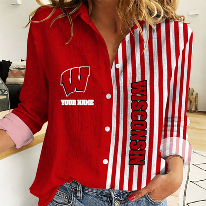 HOT DEAL - NEW CUSTOMIZED WSB WS BADGERS WOMEN CASUAL SHIRT FOR FAN | NCAA MAM29