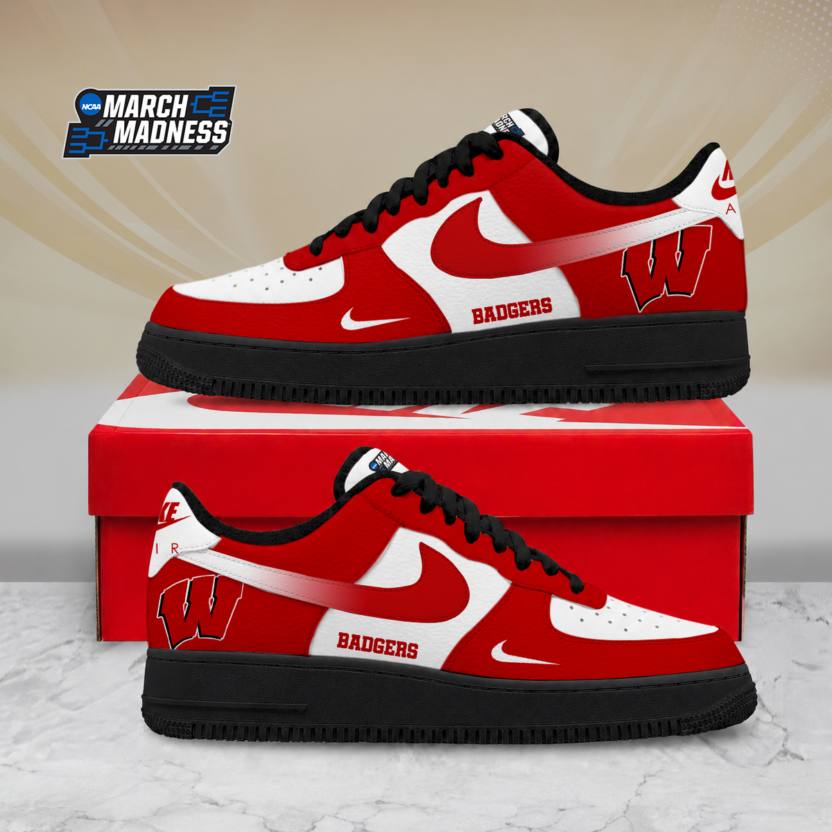 ELITE EDITION - NEW CUSTOMIZED NCAA MAM29 WSB WISCONSIN BADGERS AF1 SHOES