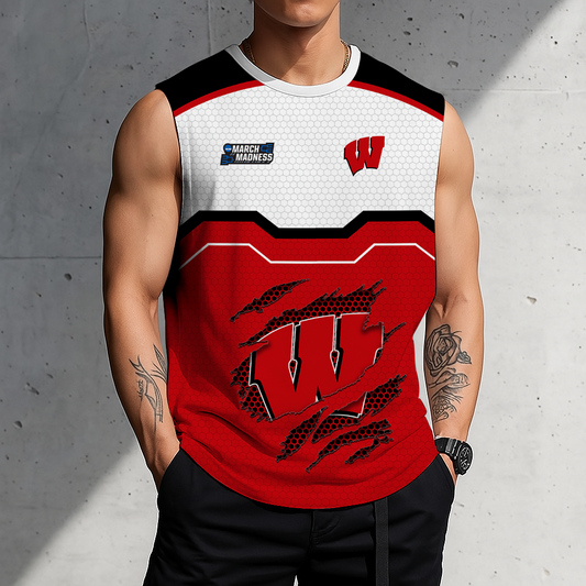 HOT DEAL - NEW CUSTOMIZED NCAA MAM29 WSB WISCONSIN BADGERS MEN'S GYM SHIRT