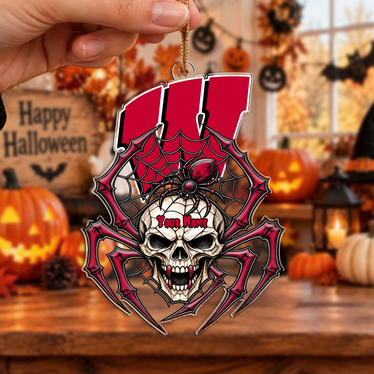 HOT DEAL - NEW CUSTOMIZED NCAA MAM29 WSB WISCONSIN BADGERS HALLOWEEN ACRYLIC ORNAMENT