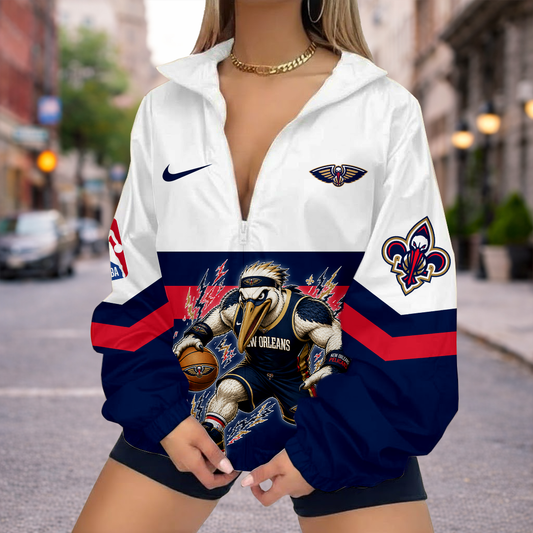 LIMITED EDITION - NEW CUSTOMIZED NOP NEW ORLEANS PELICANS V-NECK ZIPPER SWEATSHIRT JACKET - NBA30