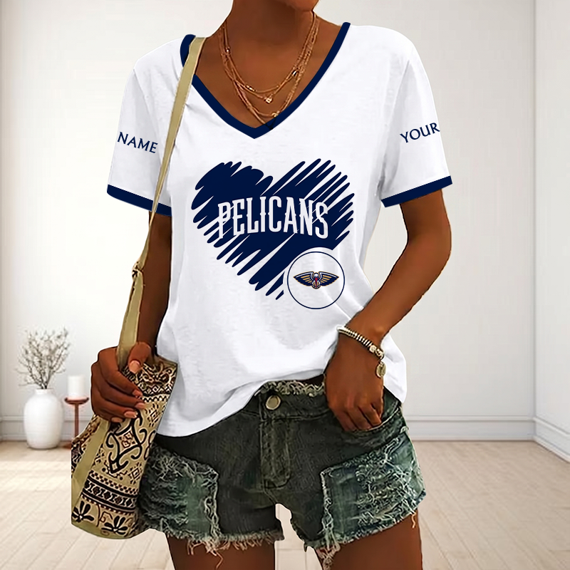 EXCLUSIVE EDITION - NEW CUSTOMIZED NBA30 NOP NEW ORLEANS PELICANS V-NECK FEMALE SHIRT