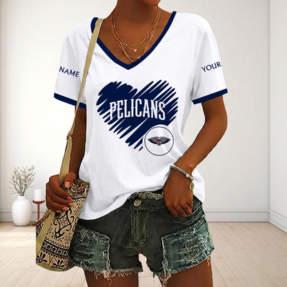 EXCLUSIVE EDITION - NEW CUSTOMIZED NBA30 NOP NEW ORLEANS PELICANS V-NECK FEMALE SHIRT