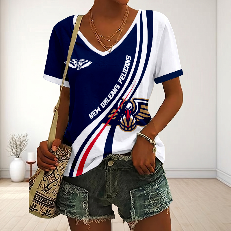 VIRAL EDITION - NEW CUSTOMIZED NBA30 NOP NEW ORLEANS PELICANS V-NECK FEMALE SHIRT