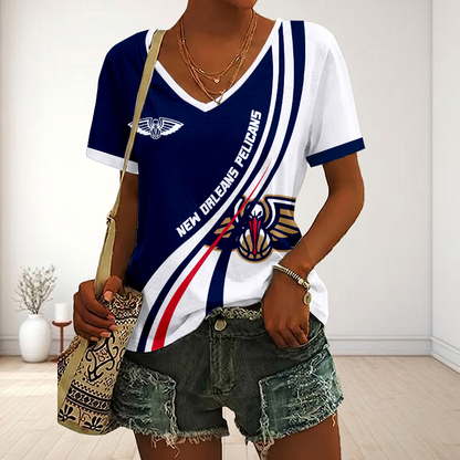 VIRAL EDITION - NEW CUSTOMIZED NBA30 NOP NEW ORLEANS PELICANS V-NECK FEMALE SHIRT