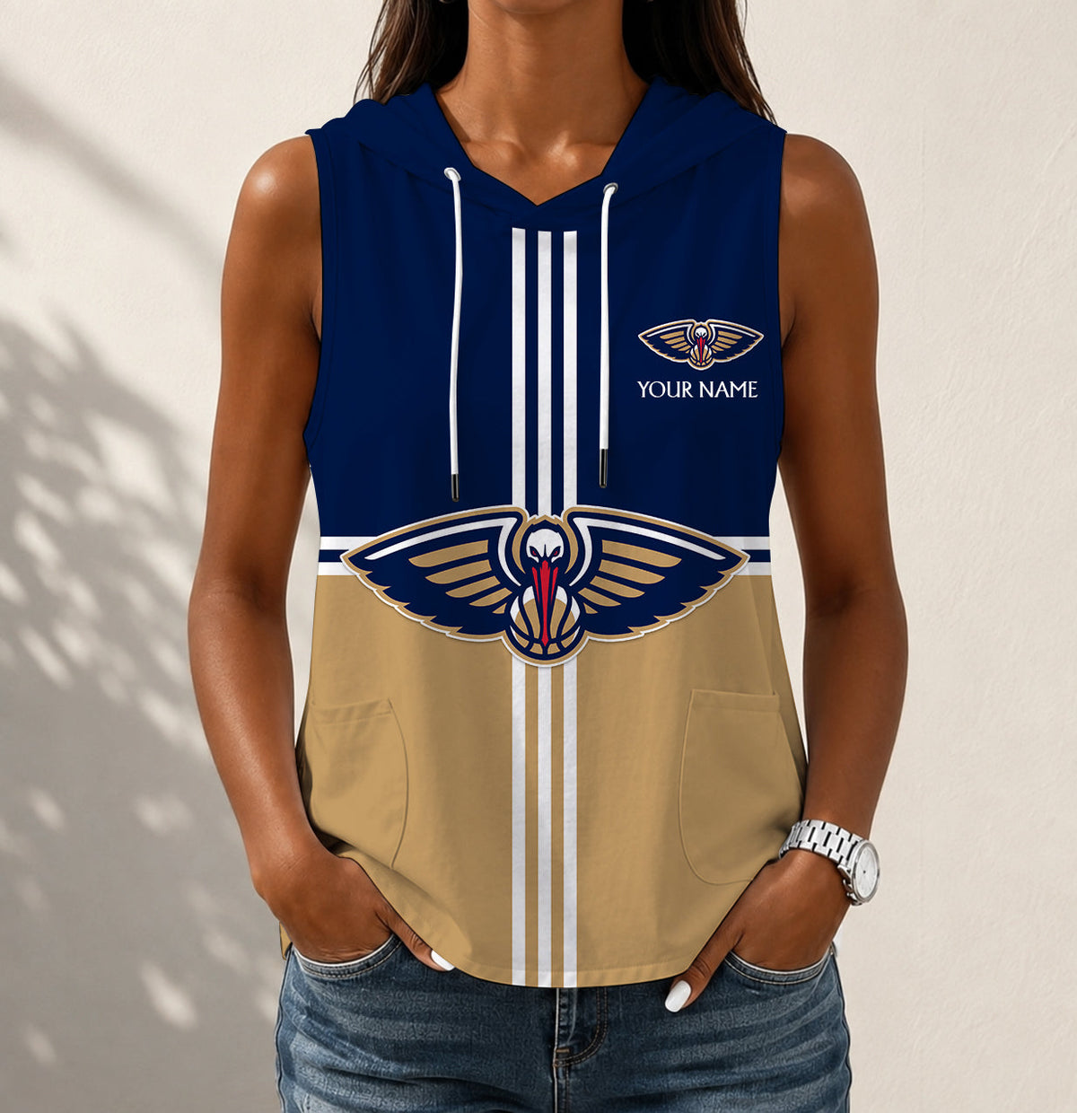 HOT DEAL - NEW CUSTOMIZED NBA30 NOP NEW ORLEANS PELICANS WOMEN'S SLEEVELESS HOODED POCKET TANK TOP