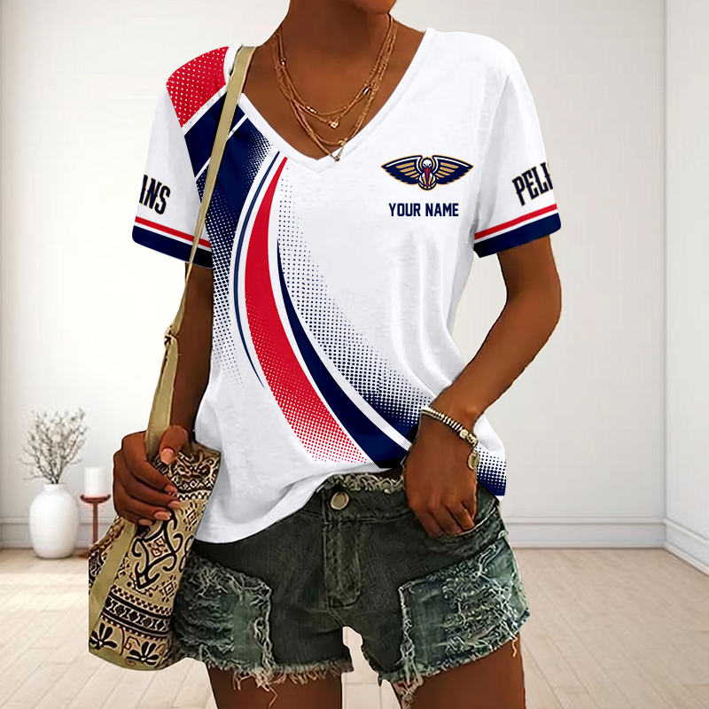 SPECIAL EDITION - NEW CUSTOMIZED NBA30 NOP NEW ORLEANS PELICANS V-NECK FEMALE SHIRT