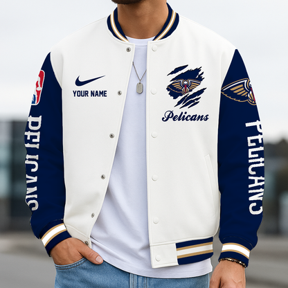 LIMITED DROP - NEW CUSTOMIZED NOP NO PELICANS BASEBALL JACKET, SATIN VARSITY JACKET - NBA30