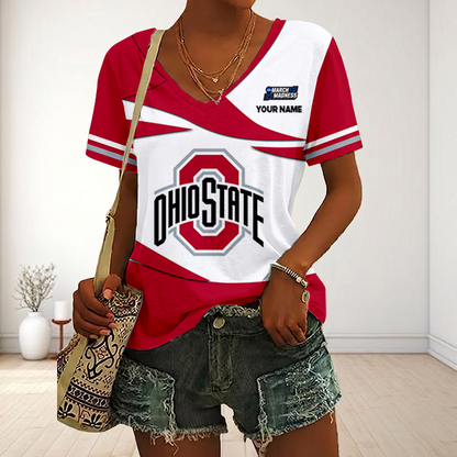 SPECIAL EDITON - NEW CUSTOMIZED MAM NCAA30 OSB OS BUCKEYES V-NECK FEMALE SHIRT