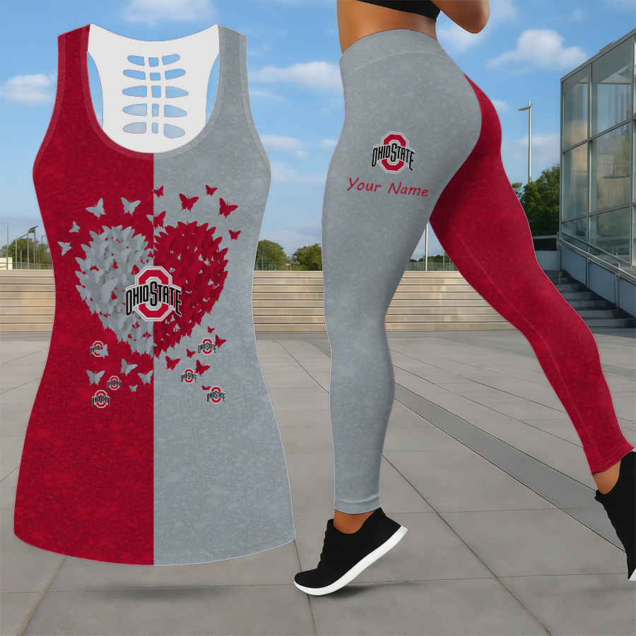MEGA SALE - NEW CUSTOMIZED NCAA MAM30 OSB OHIO STATE BUCKEYES LEGGINGS & HOLLOW TANK TOP SET