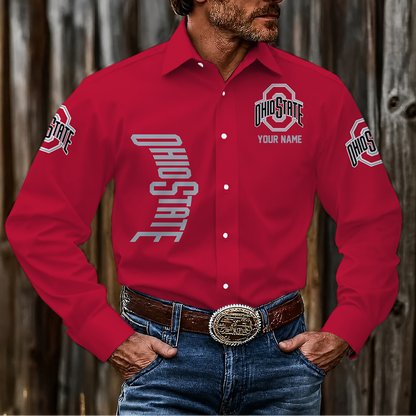 VIRAL EDITION - NEW CUSTOMIZED NCAA MAM30 OSB OHIO STATE BUCKEYES MEN'S LONG SLEEVE BUTTON-UP SHIRT