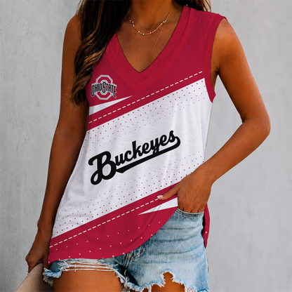 EXCLUSIVE EDITION - NEW CUSTOMIZED NCAA MAM30 OSB OHIO STATE BUCKEYES WOMEN'S V-NECK TANK TOP
