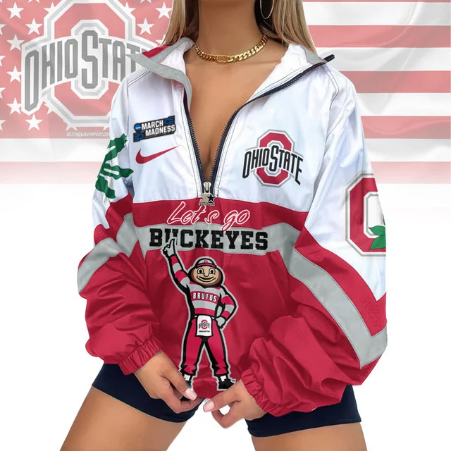 FINAL SALE - NEW CUSTOMIZED MAM NCAA30 OSB OS BUCKEYES V-NECK ZIPPER SWEATSHIRT JACKET
