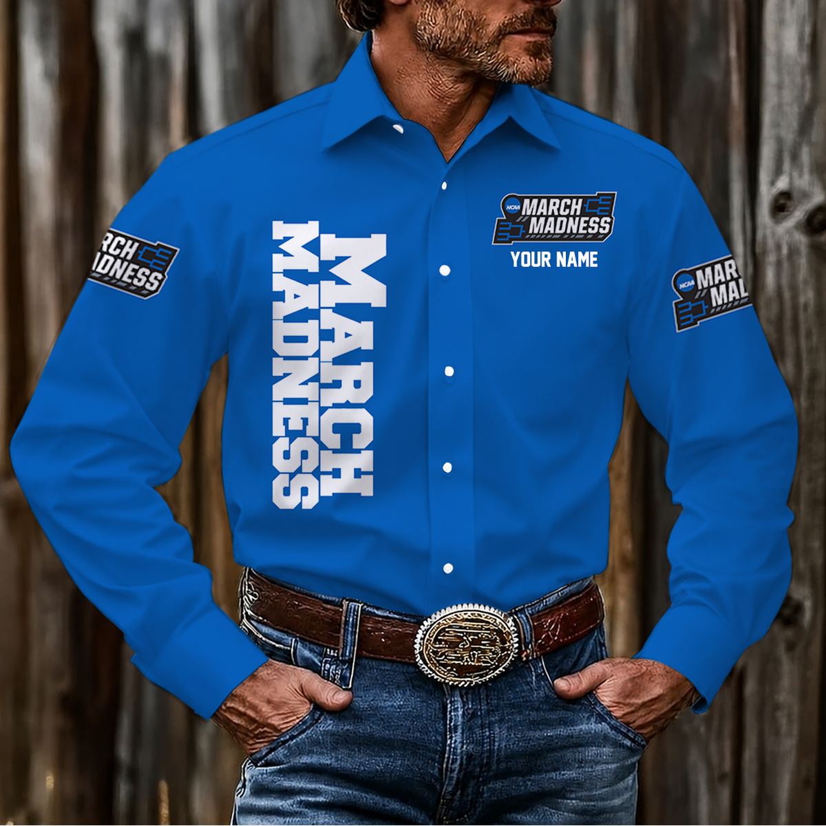 VIRAL EDITION - NEW CUSTOMIZED NCAA MAM31 MAM MARCH MADNESS MEN'S LONG SLEEVE BUTTON-UP SHIRT