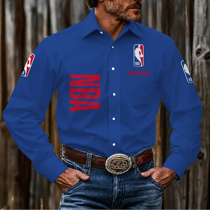 HOT DEAL - NEW CUSTOMIZED NBA31 NATIONAL BASKETBALL ASSOCIATION MEN'S LONG SLEEVE BUTTON-UP SHIRT