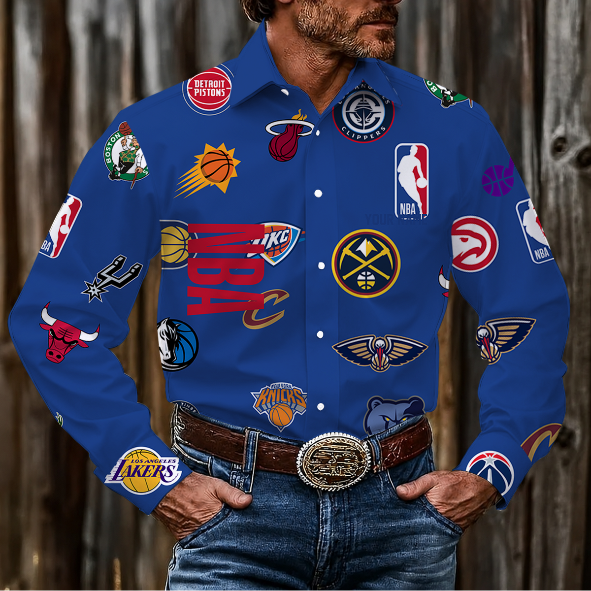 HOT DEAL - NEW CUSTOMIZED NBA32 NBA ALL TEAMS MEN'S LONG SLEEVE BUTTON-UP SHIRT