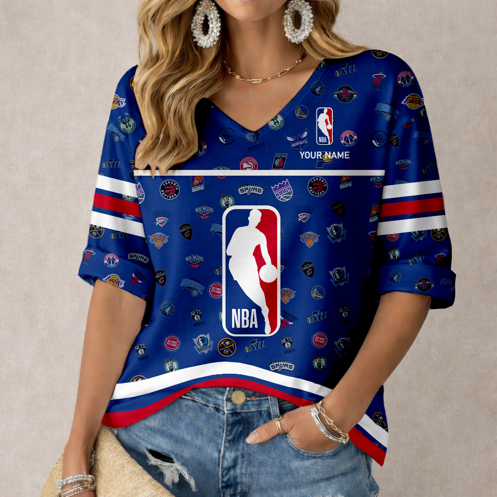 ELITE EDITION - NEW CUSTOMIZED NBA ALL TEAMS WOMEN'S HEART V-NECK LONG SLEEVE SHIRT - NBA32